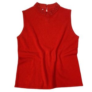 Vintage Sleeveless Mock Neck Embellished Sweater
